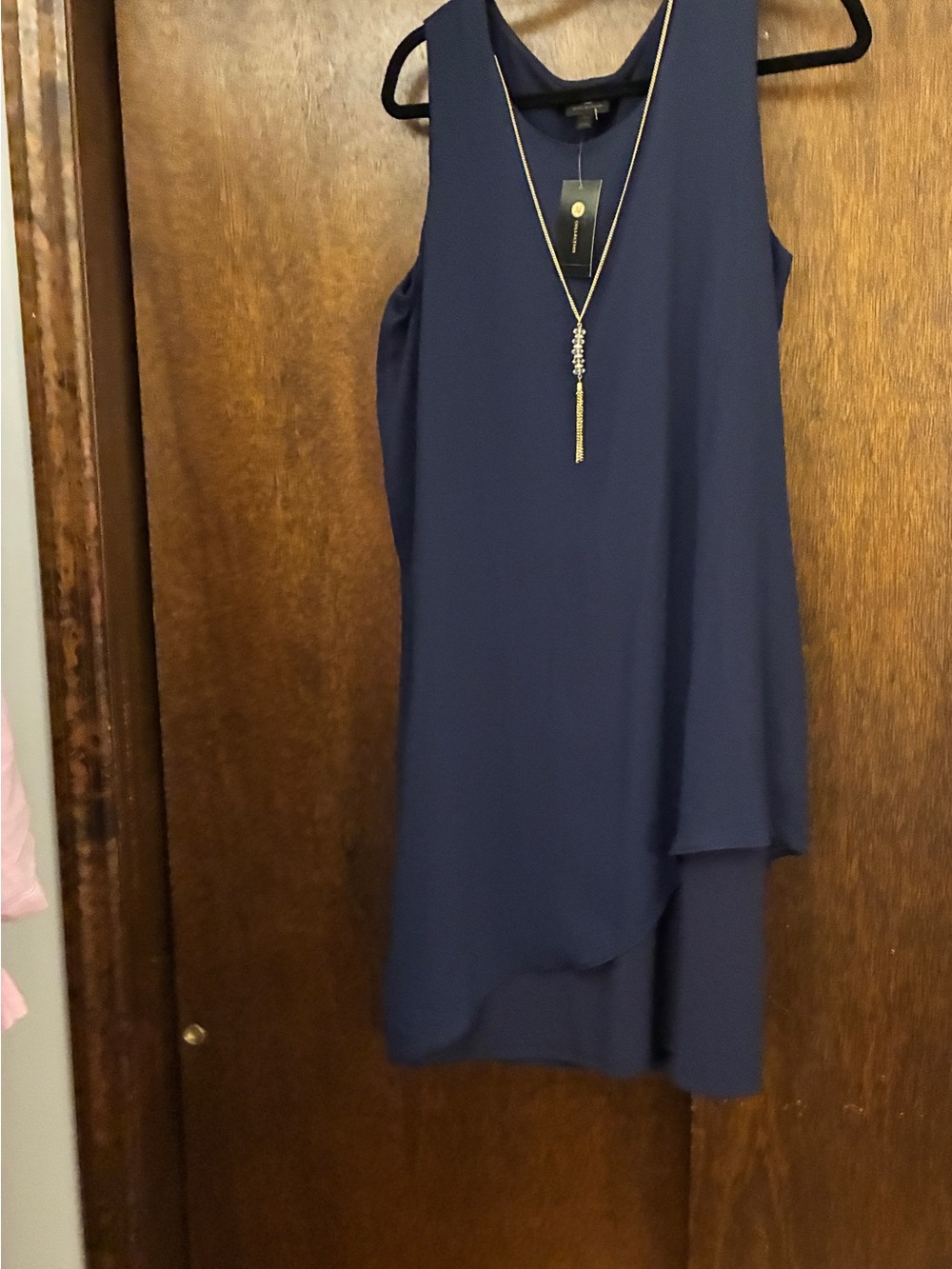 Collection B Navy Layered Sleeveless Dress with Necklace Accent